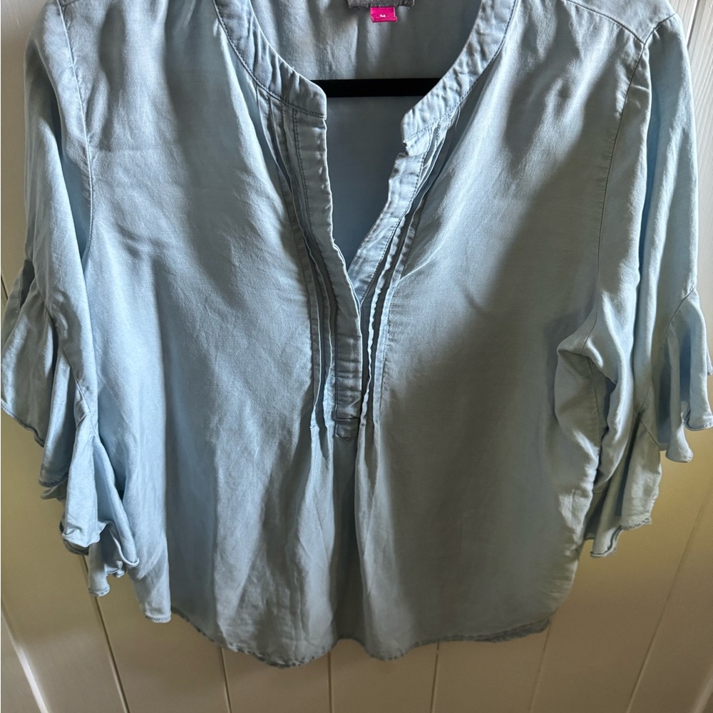 Vince Camuto Sky Blue Ruffle Sleeve Blouse